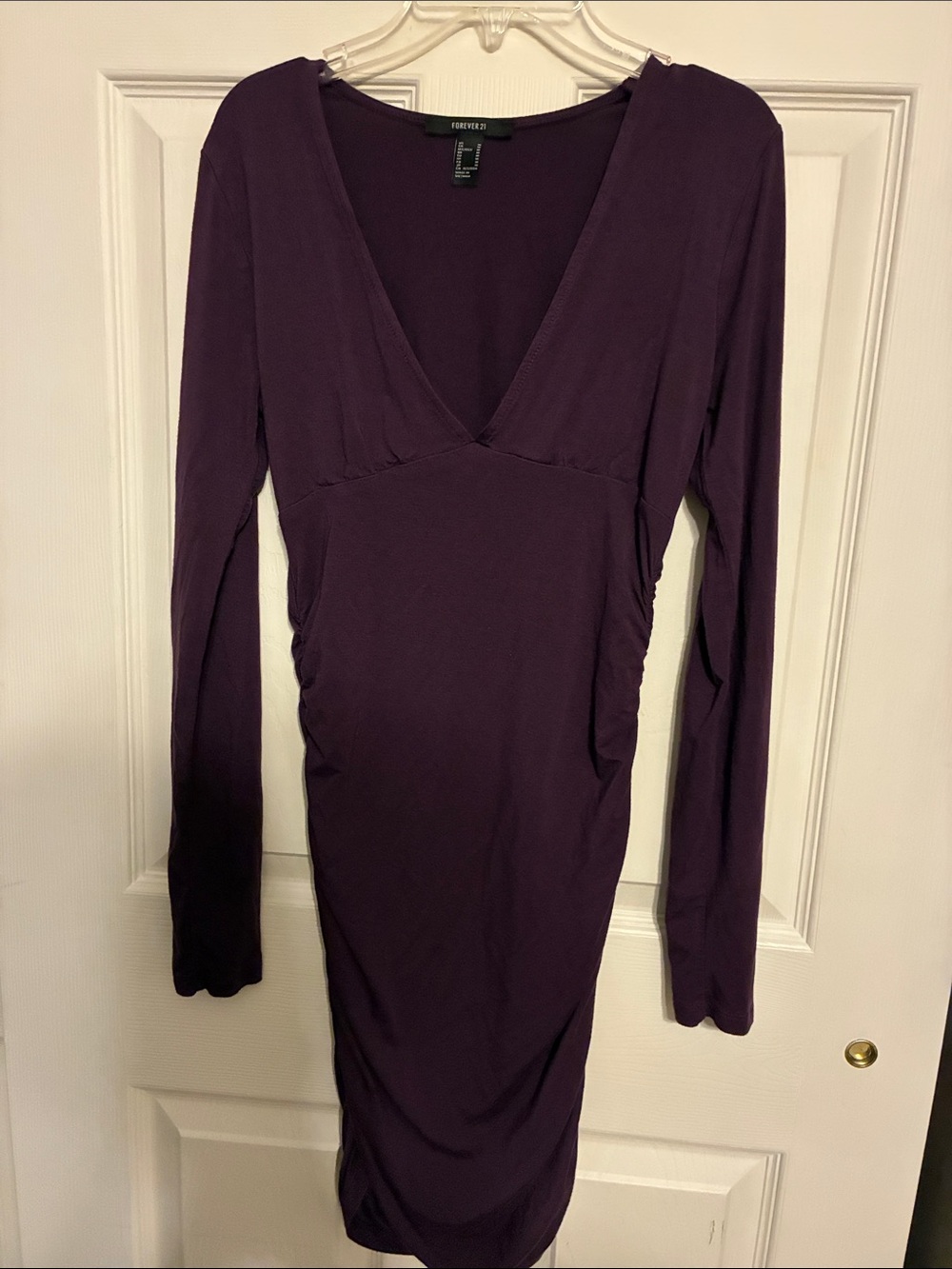 Forever 21 Plum Long Sleeve V-Neck Bodycon Dress